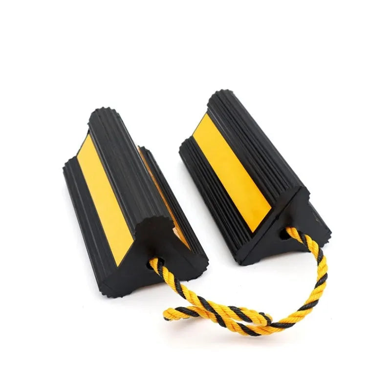 Portable car anti-slip retainer wedge with isosceles triangle design on a ramp.