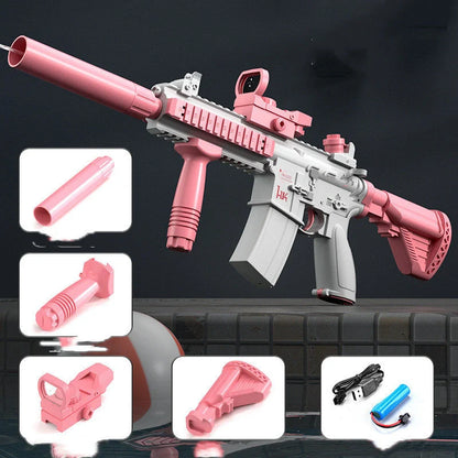 Electric Space Water Gun in blue and pink with USB charging cable