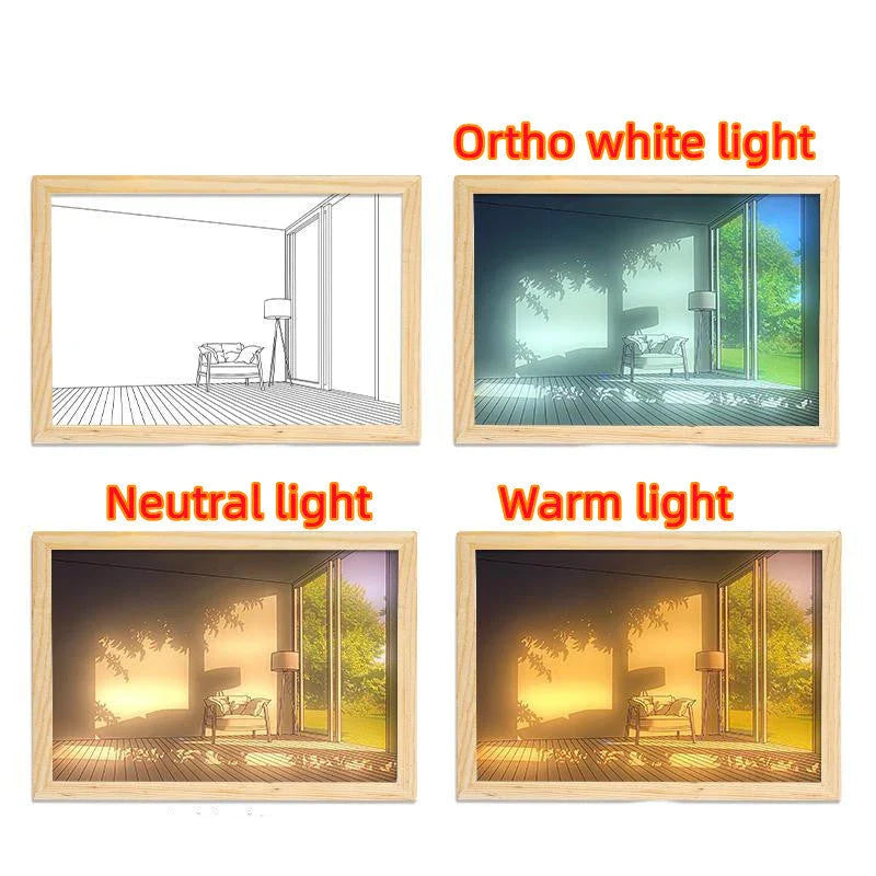 Customizable illuminated picture frame with adjustable LED lighting for home decor