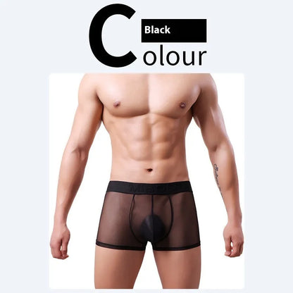 Men's thin flat-knit boxer shorts in black, showing the minimalist design and soft texture of the quick-dry fabric.