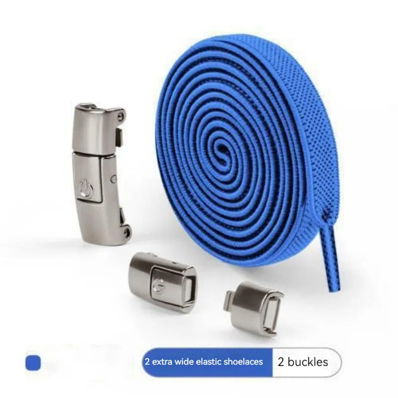 Press lock elastic shoelace with 8mm widened flat profile in assorted colours.