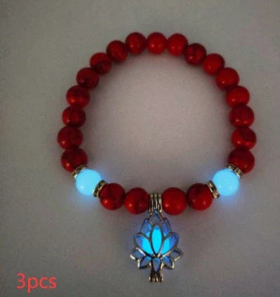 Glow-in-the-Dark Lotus Stone Bracelet with Adjustable Elastic Design for Yoga, Meditation, and Everyday Wear
