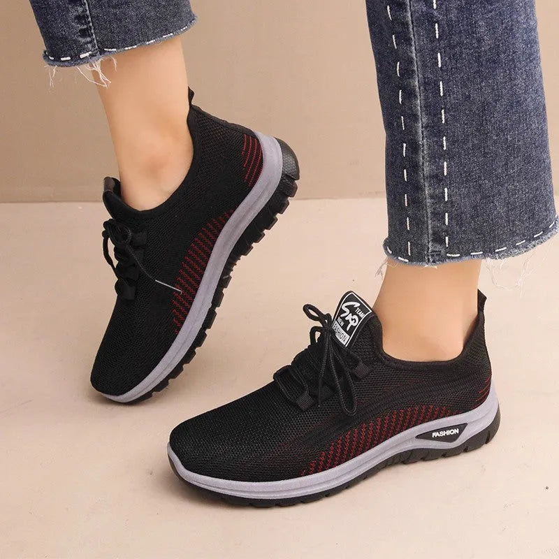 Women's Casual Sneakers Mesh Breathable Outdoor Shoes Round Toe Low Top PU Upper Rubber Sole Flat Heel Cross Strap Lace Up Available in Black Gray Purple Sizes 36-41 Summer Spring Autumn Wear