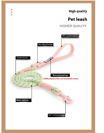 Solid colour PVC dog hand holding rope leash in dark red purple yellow showing collar attachment.