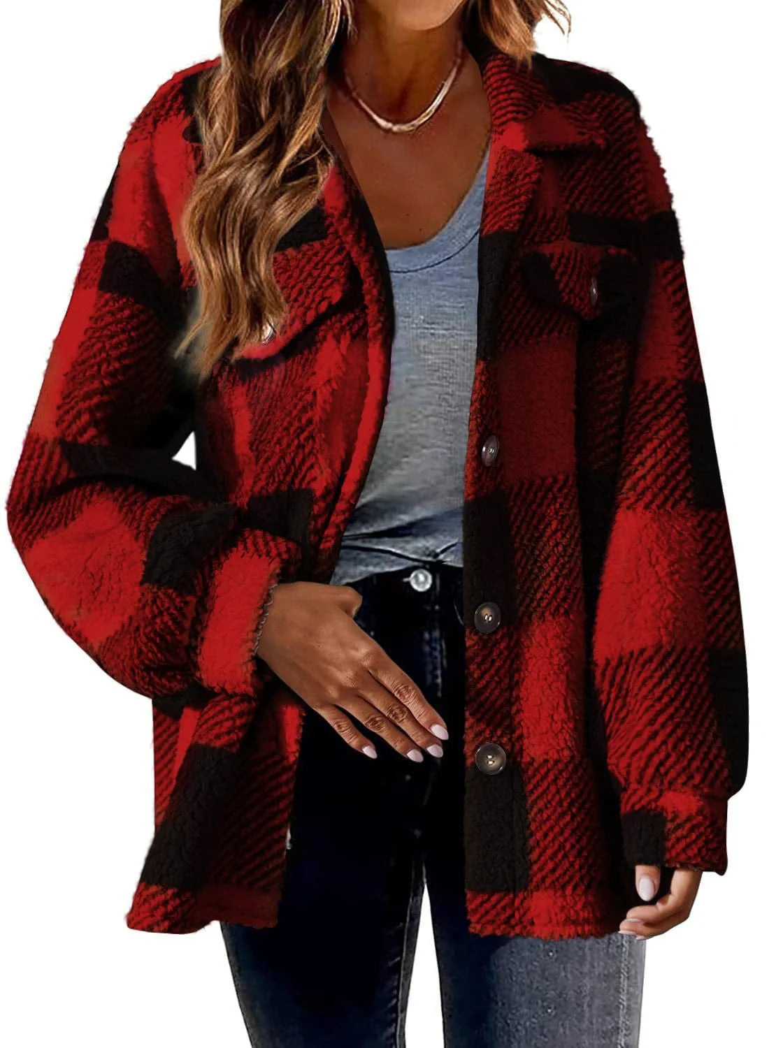 Stylish women's plush button coat in various colours for winter warmth