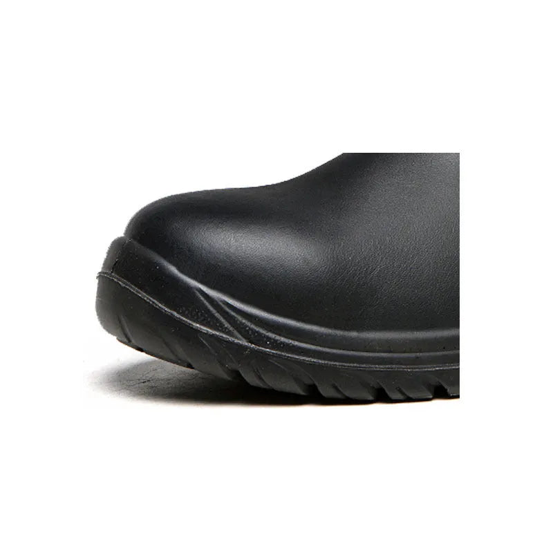 Black leather anti-piercing safety boots with high-top design for workplace protection