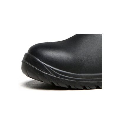 Black leather anti-piercing safety boots with high-top design for workplace protection