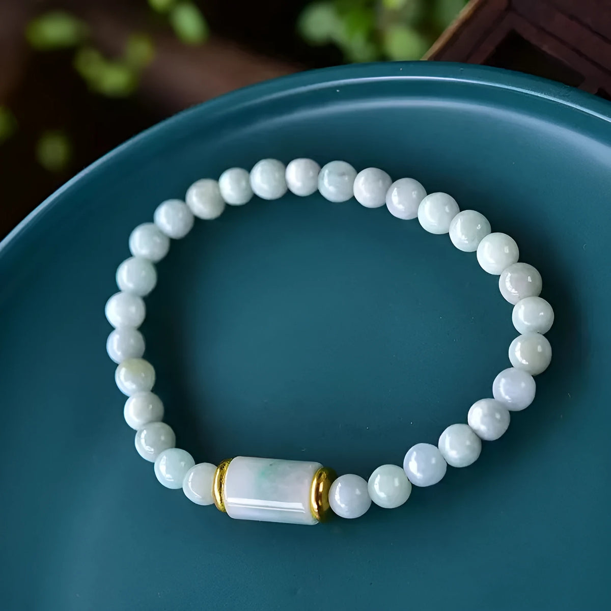 Natural Myanmar jade bracelet with emerald green round ice jade stone beads, unisex ethnic style, handmade.