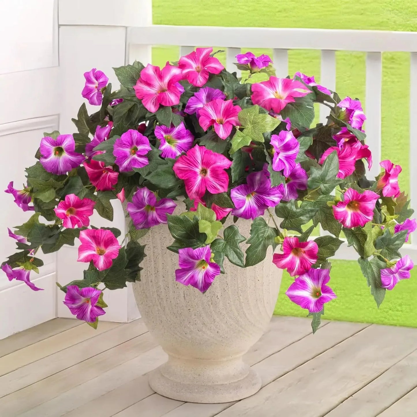 Plastic artificial flower arrangement with 12 fork stems in a European-style container for outdoor garden decoration
