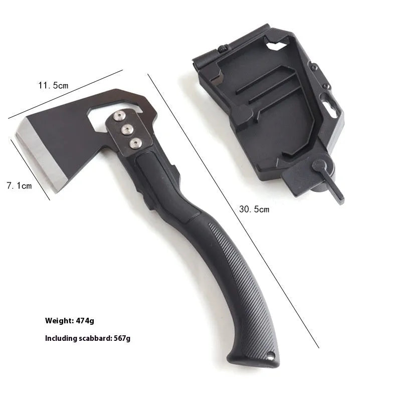 Stainless steel camping axe with ABS handle showing 40cm length