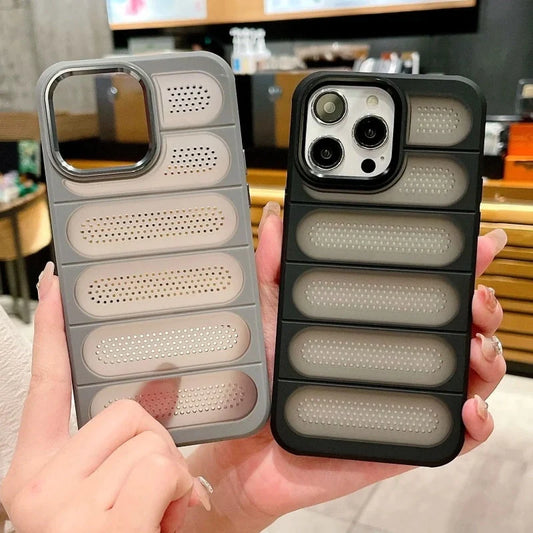 Breathable mesh case for ApplePhone with matte finish and cooling metal lens ring