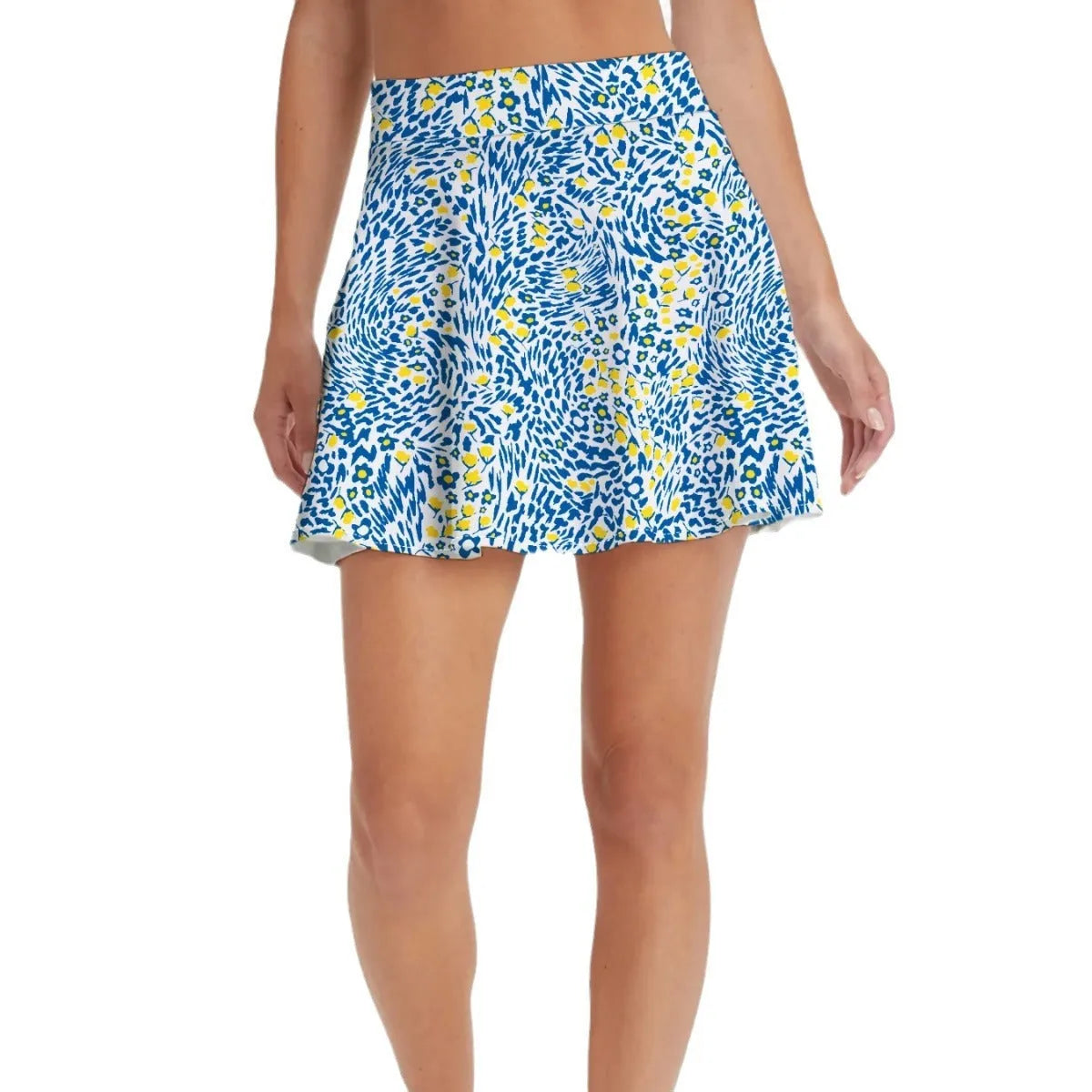 Women's high waist half-length sports skirt in blue, shown for golf tennis badminton.
