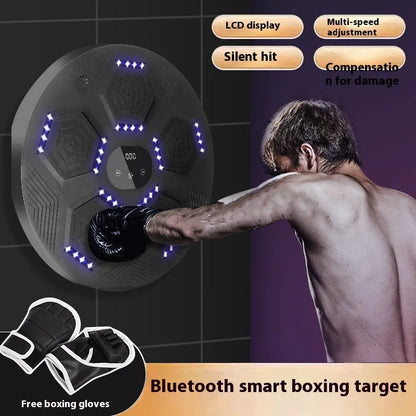 Smart music boxing machine reaction target hanging on wall with boxing gloves
