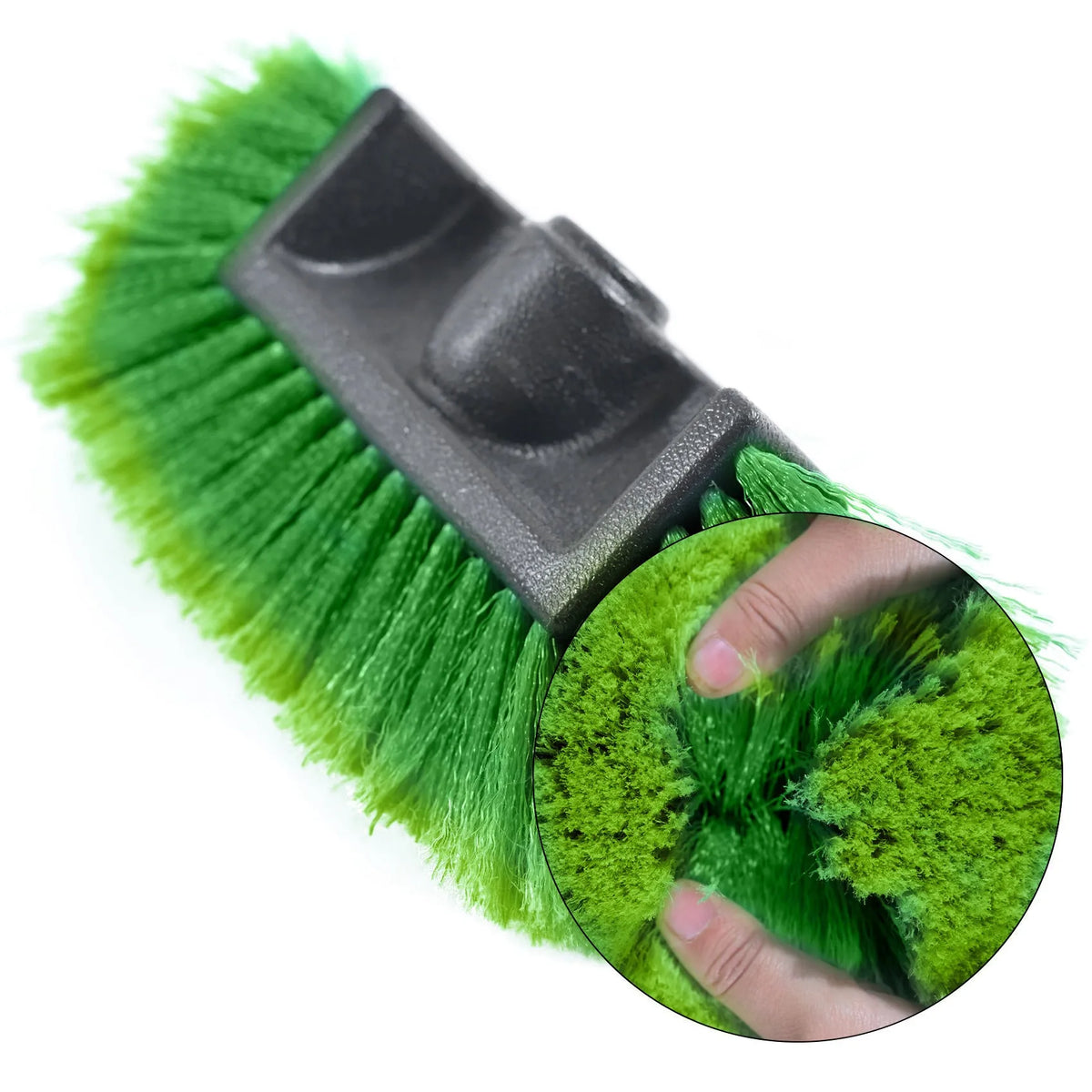 Yellow portable car wash brush with removable four-section rod and flow-through brush head