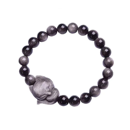 Obsidian bracelet with 8mm beads and single fox charm in Obsidian Fox colour