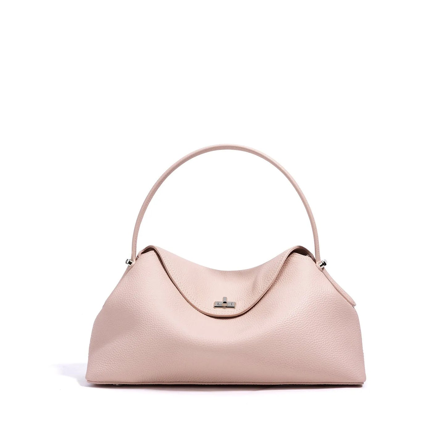 Cowhide leather shoulder messenger bag in a pillow shape with an open pocket and adjustable double straps.