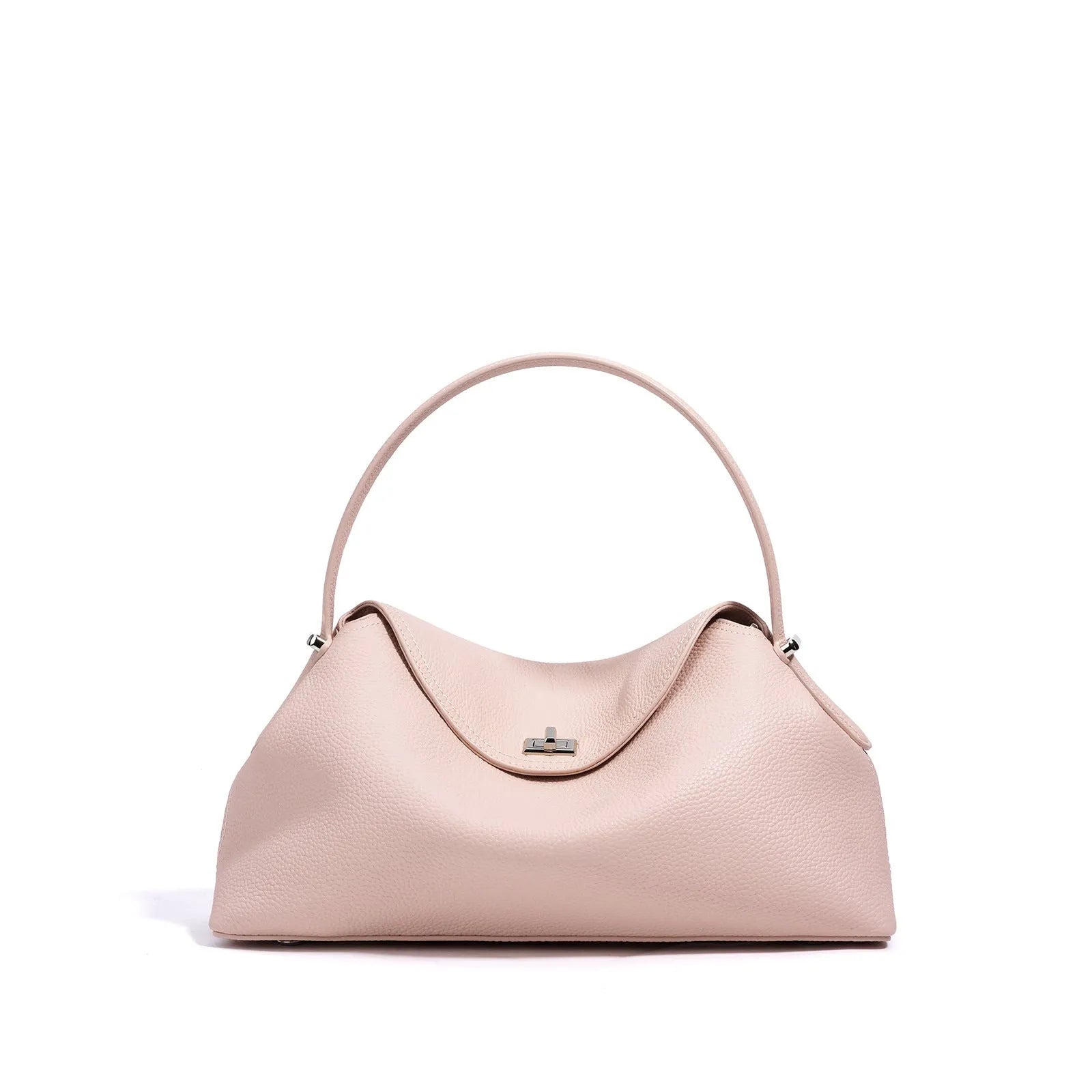 Cowhide leather shoulder messenger bag in a pillow shape with an open pocket and adjustable double straps.