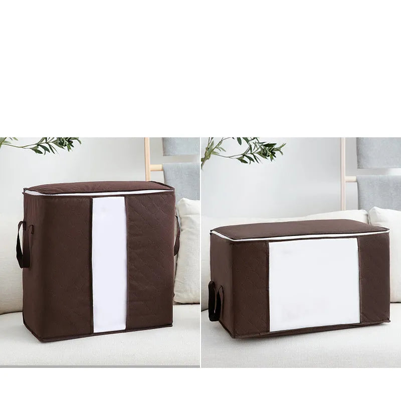 Non-woven storage bag in beige with Japanese handbag design, seal closure, and dimensions 60x40x35cm for quilt organisation