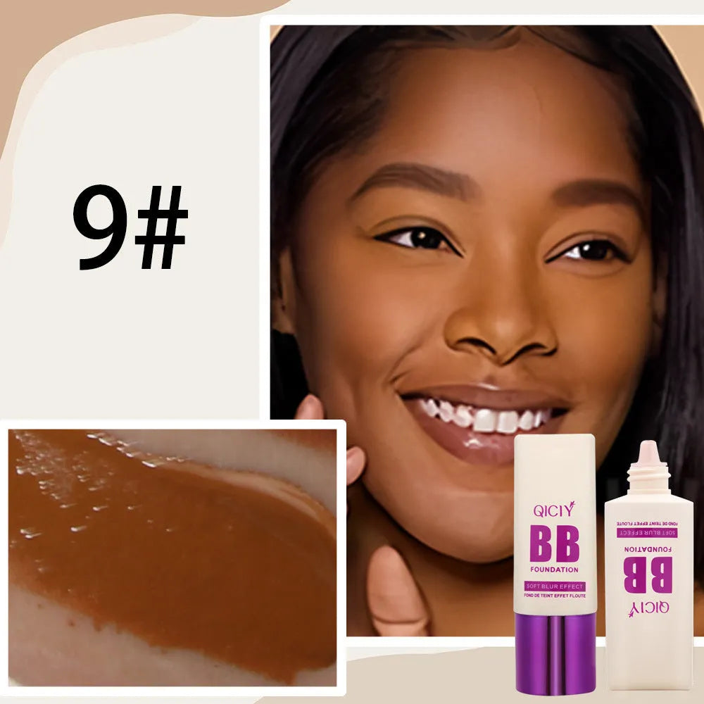 BB cream liquid foundation concealer bottle in one of 10 available shades with brightening properties