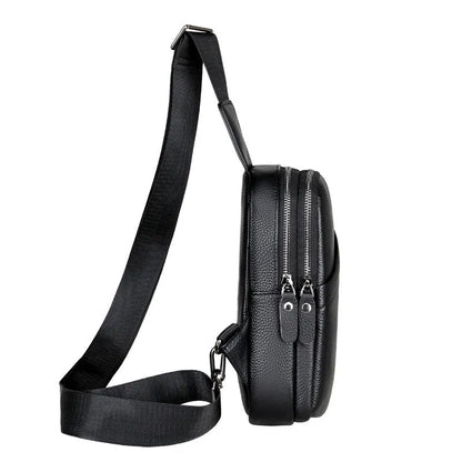 Men's genuine leather crossbody shoulder bag in urban simplicity style with chest bag design