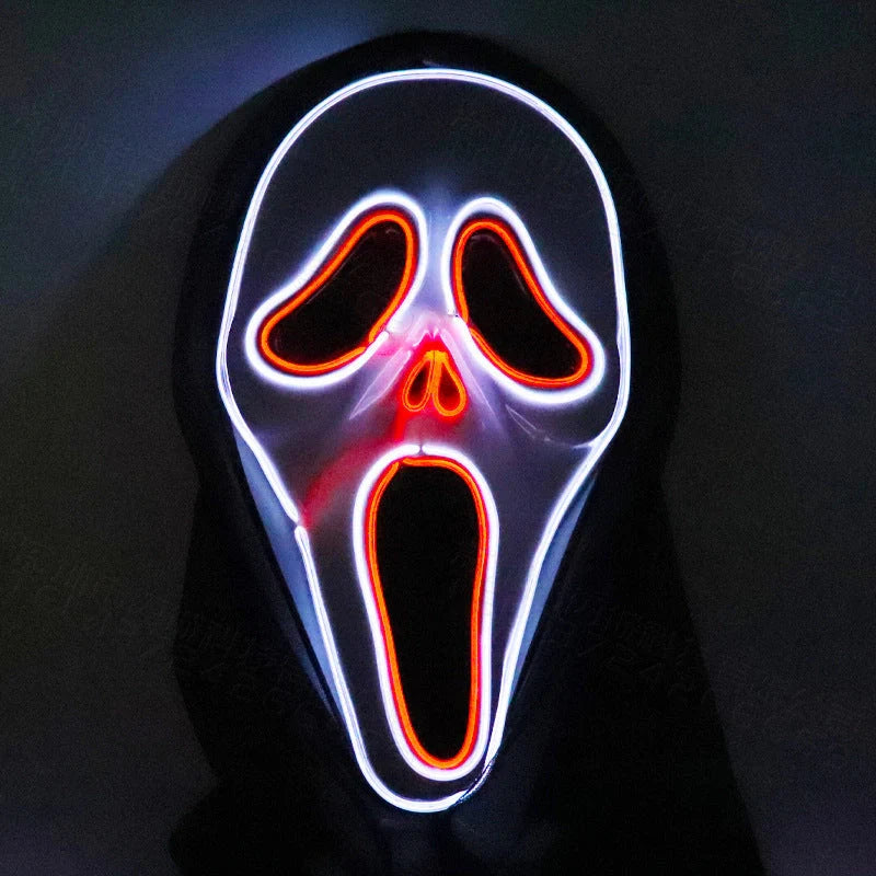 Halloween Scary Skull LED Glowing Screaming Mask with white shell and ice blue light