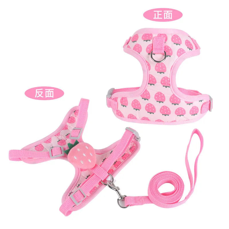 Reflective dog walking chest strap vest for small dogs in avocado, carrot, or strawberry colours