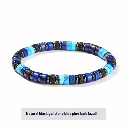 Men's natural volcanic rock hematite spacer bead bracelet with 6mm geometric beads