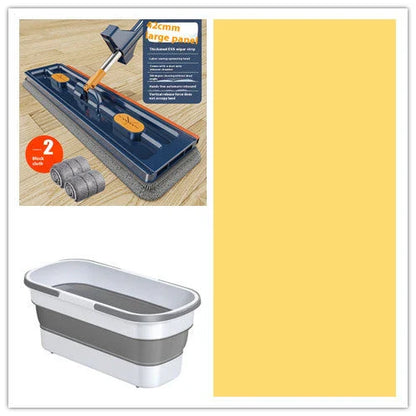 A premium 360° rotating flat mop with a stainless steel handle, suitable for cleaning various flooring types in homes.