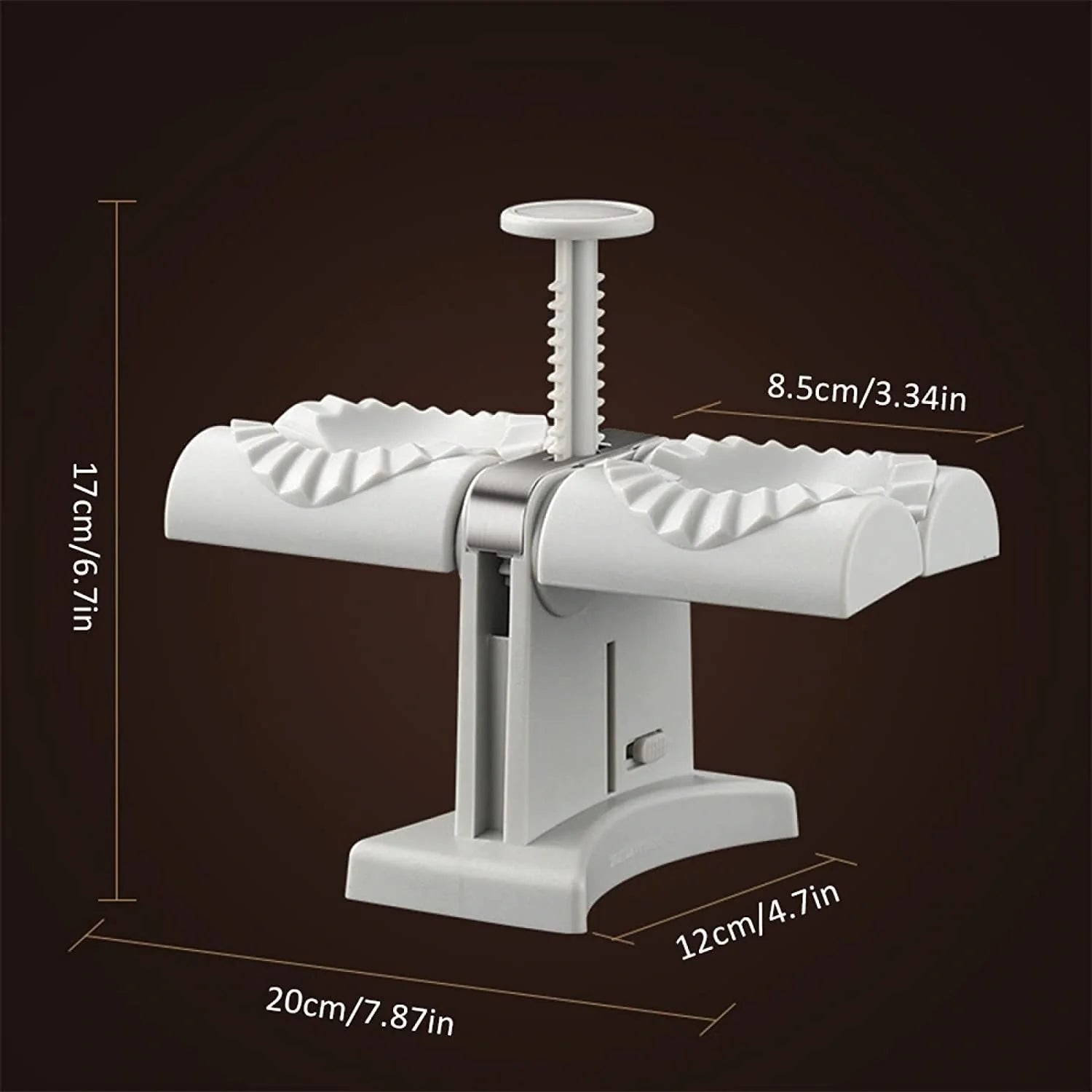 Double head dumpling mould with anti-slip base for efficient kitchen use