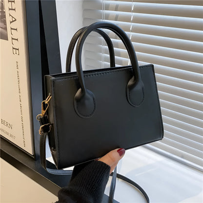 Women's small square PU leather shoulder bag in five colour options showing retro street styling