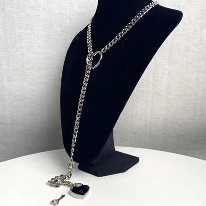 Adjustable heart-shaped O-ring slip chain necklace in alloy