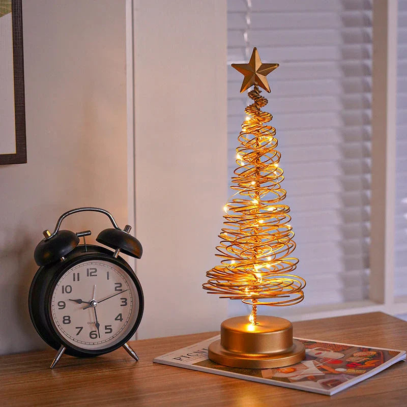 Festive LED Christmas tree lamp with a warm, glowing spiral design made of premium metal materials