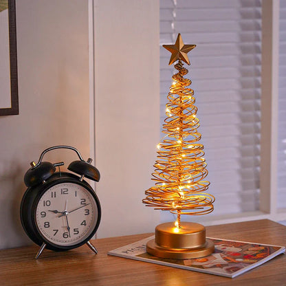 Festive LED Christmas tree lamp with a warm, glowing spiral design made of premium metal materials