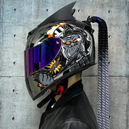 Couples' Dirty Braids full-face motorcycle helmet in ABS construction with graphic design options