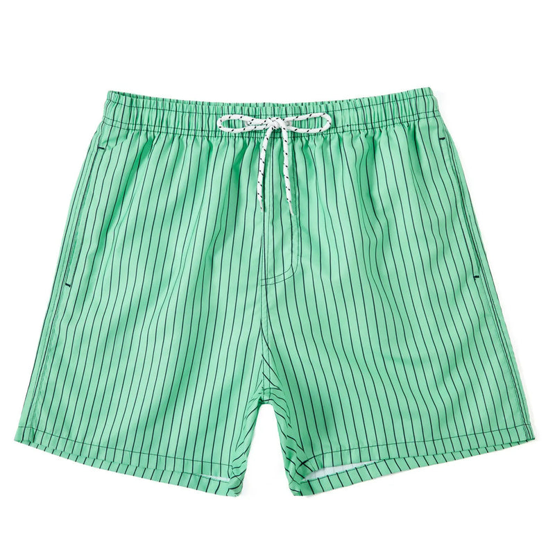 Polyester fibre striped triangle lining shorts for men in navy blue, grey, khaki, or light blue with a straight leg opening and five size options from S to XXL suitable for beachwear and casual wear