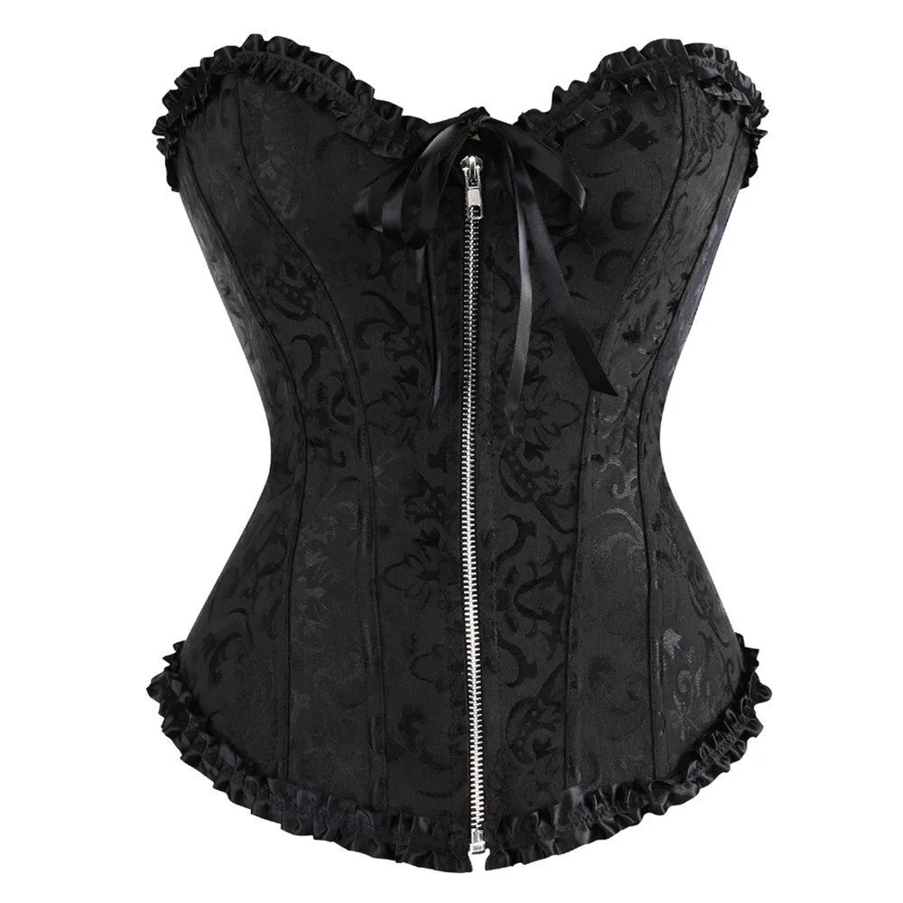 Women's front zipper jacquard corset shapewear in spandex fabric available in multiple colours