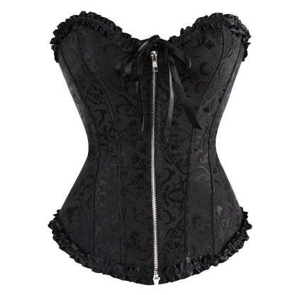 Women's front zipper jacquard corset shapewear in spandex fabric available in multiple colours