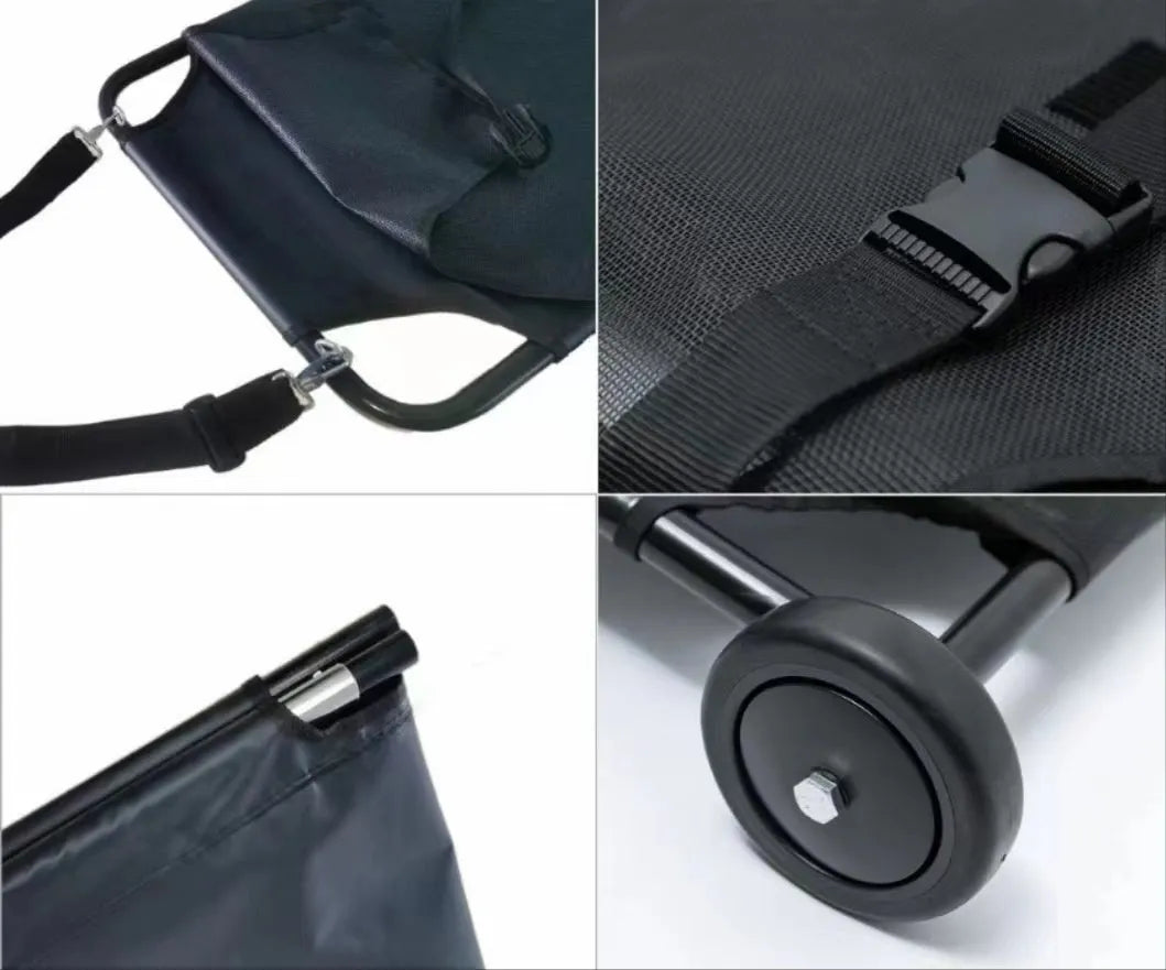 Black aluminium alloy folding pet stretcher for large dog emergency transport