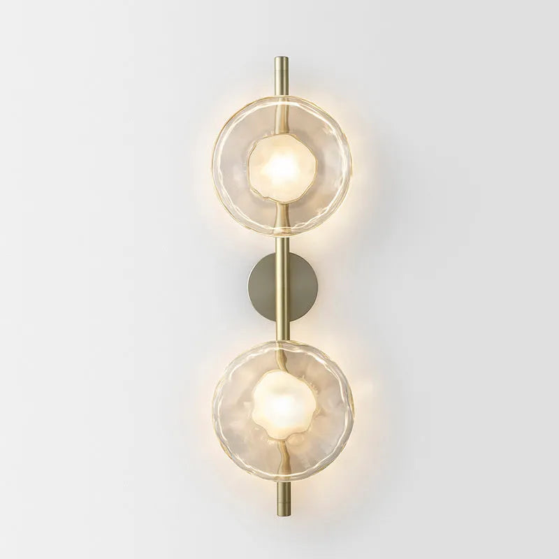 Wall-mounted bedside lamp with glass shade and iron body in various finish options