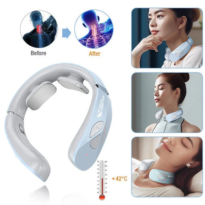 Rechargeable EMS pulse neck massager in lake blue with heating function for pain relief