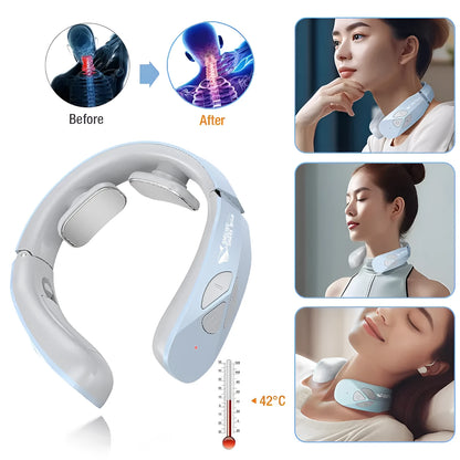 Lake blue electric neck massager with EMS pulse therapy and heating function