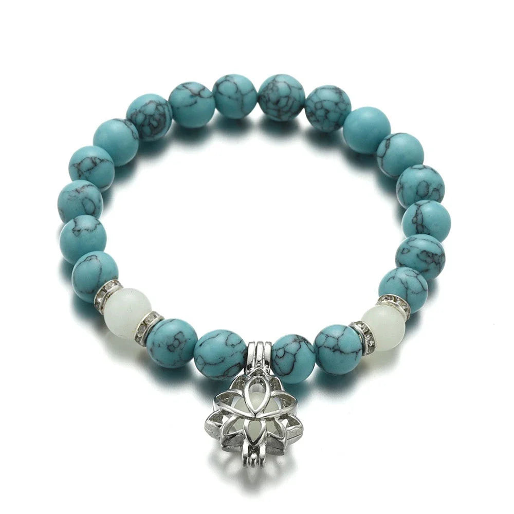 Glow-in-the-Dark Lotus Stone Bracelet with Adjustable Elastic Design for Yoga, Meditation, and Everyday Wear