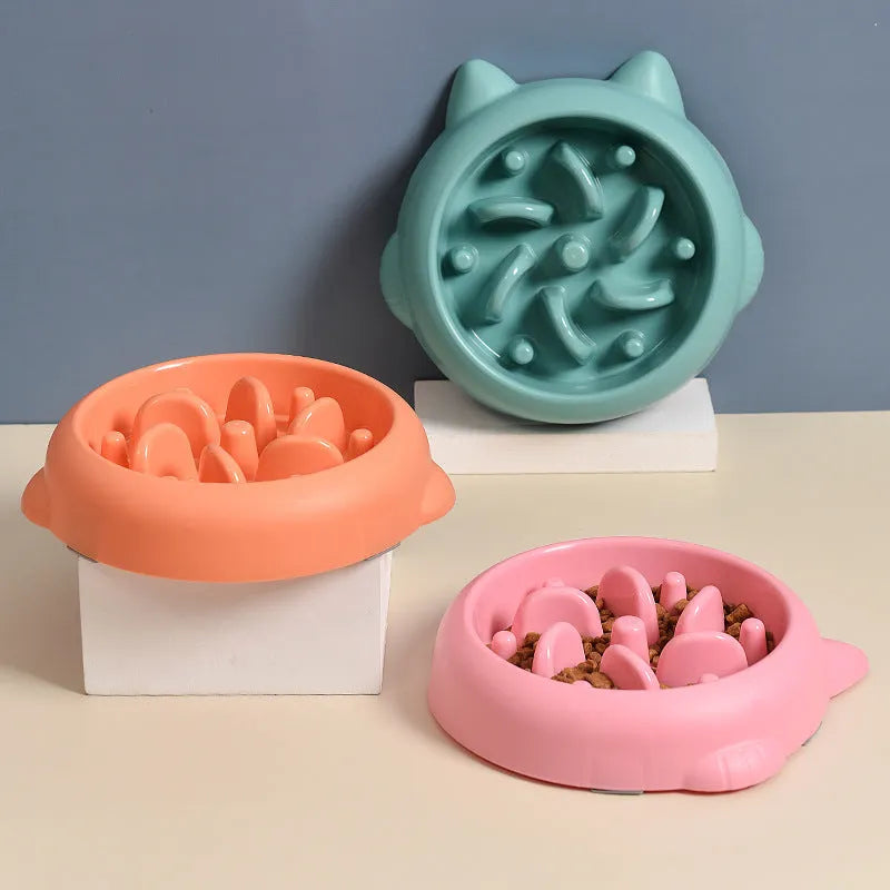 Green slow feeder dog bowl with bone-shaped obstacles for anti-choking feeding