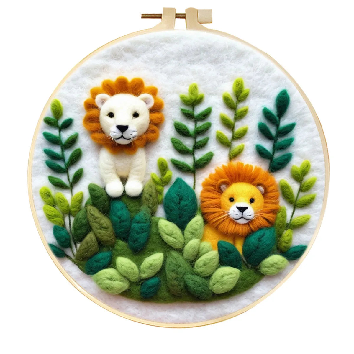 Round three-dimensional embroidery kit with linen fabric, wool felt pieces, and embroidery frame for 20x20 cm blanket painting