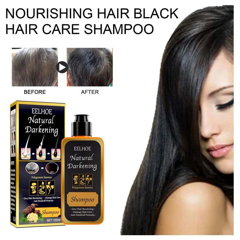 Polygonum Multiflorum Shampoo for natural hair colour restoration, white to black hair colour treatment, anti-drop hair fall reduction, anti-dandruff cleansing formula in 100ml boxed packaging