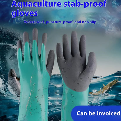 Navy blue women's lengthened nitrile gloves for waterproof fishing and marine work.