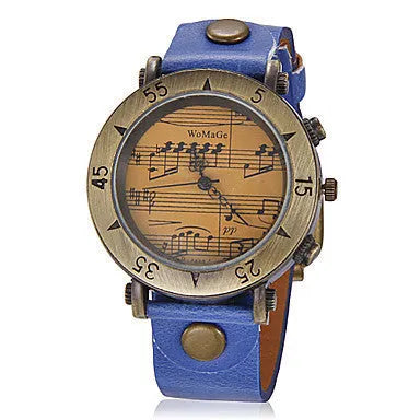 Men's fashion watch with music note symbol on dial, shown in multiple colour options.