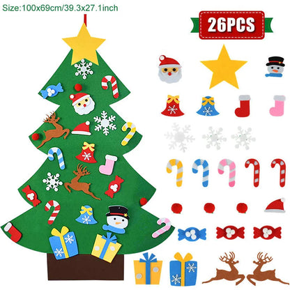 DIY felt Christmas ornaments showing 9 colour sections on 110cm wide material with 18-piece design kits