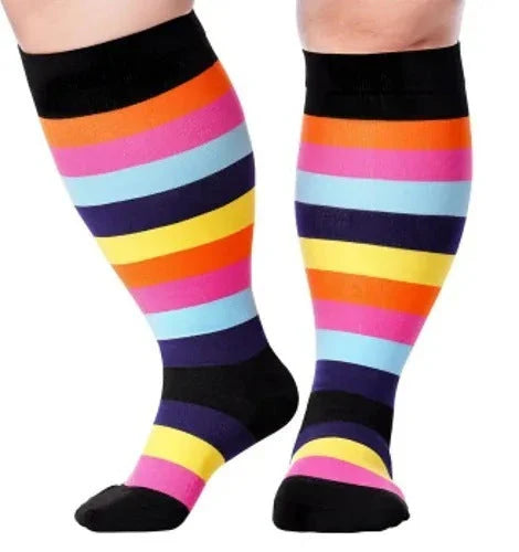 Premium plus size compression socks with breathable bamboo fibers, innovative compression technology, and stylish designs for active lifestyles