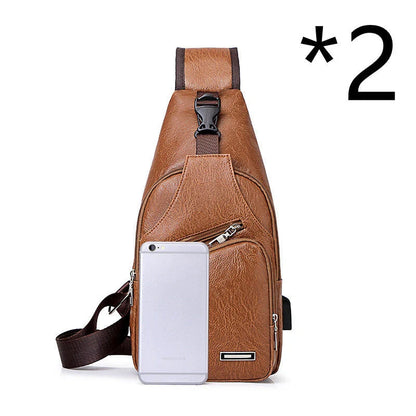 Stylish Men's USB Charging Chest Bag in Black, Coffee, and Light Brown colours